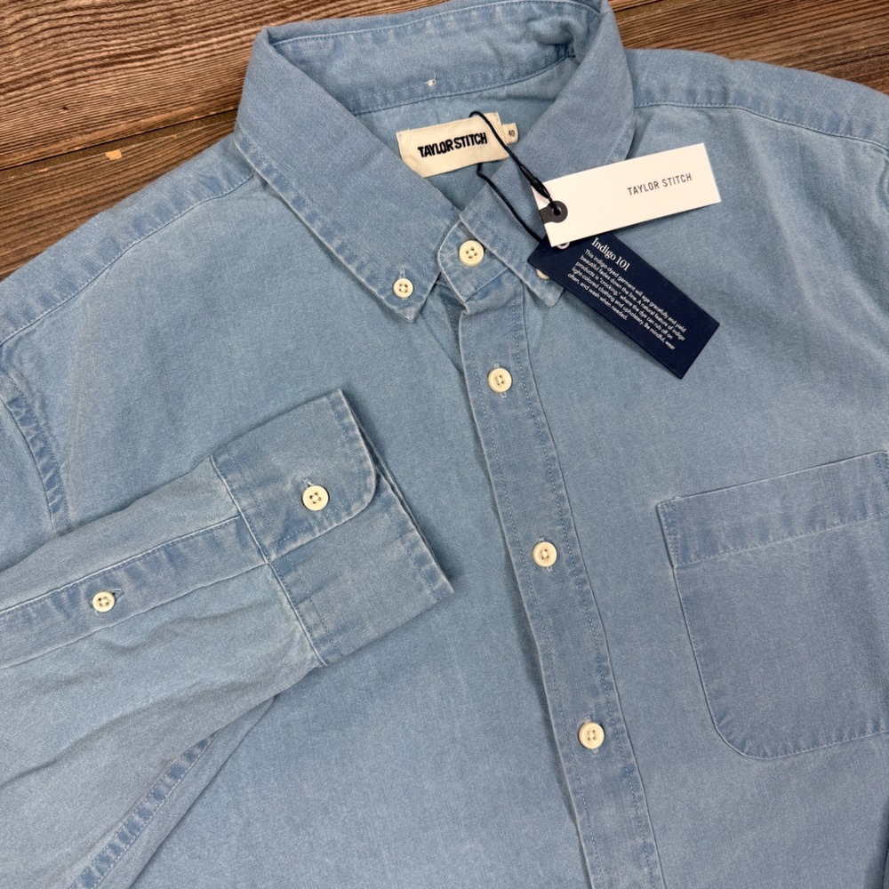 Taylor Stitch Mens 40 MEDIUM The Jack Shirt Washed Indigo Oxford Blue Cotton NEW